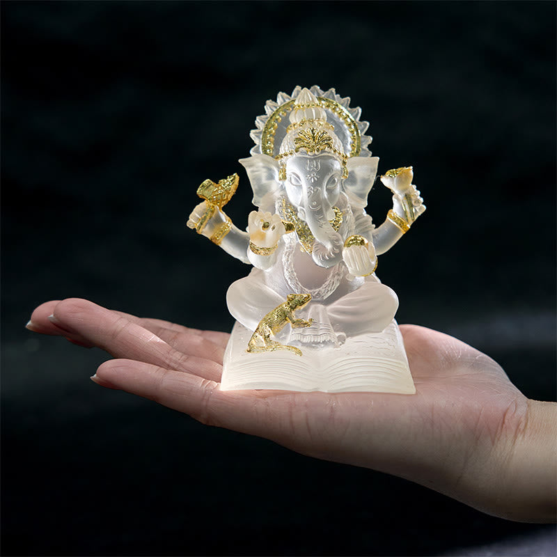 Transparent White Resin Ganesh Statue 6x6x9cm for Home Protection