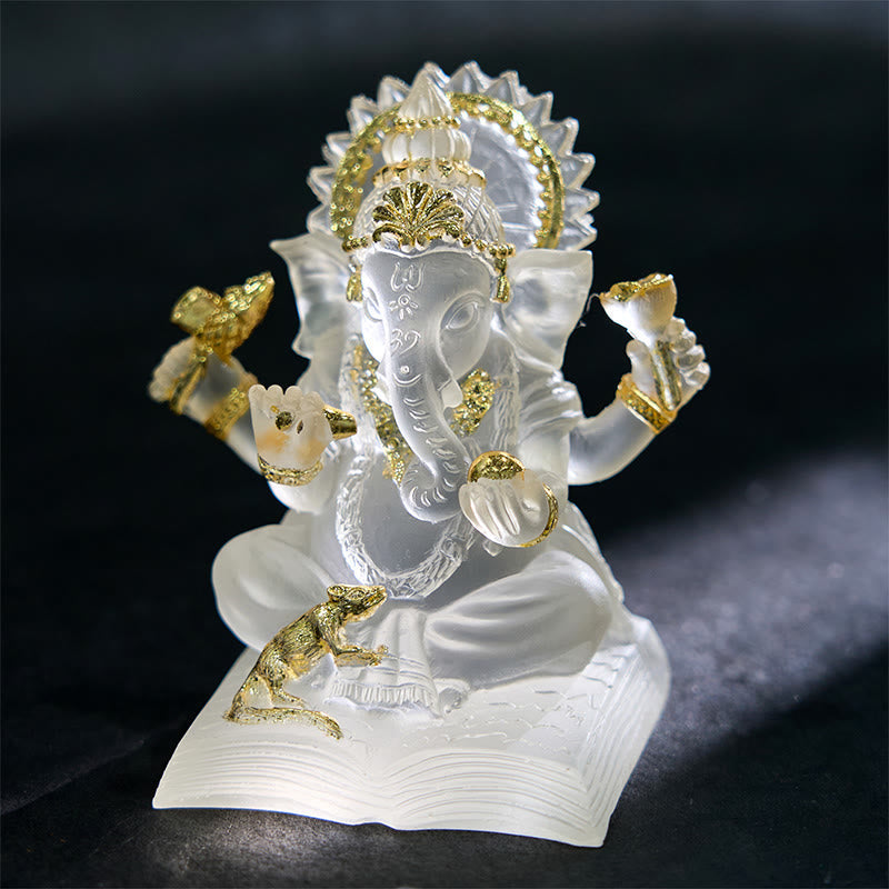 Transparent White Resin Ganesh Statue 6x6x9cm for Home Protection