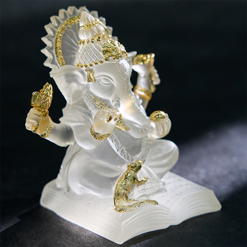 Transparent White Resin Ganesh Statue 6x6x9cm for Home Protection