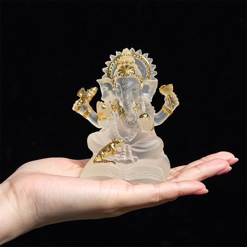 Transparent White Resin Ganesh Statue 6x6x9cm for Home Protection