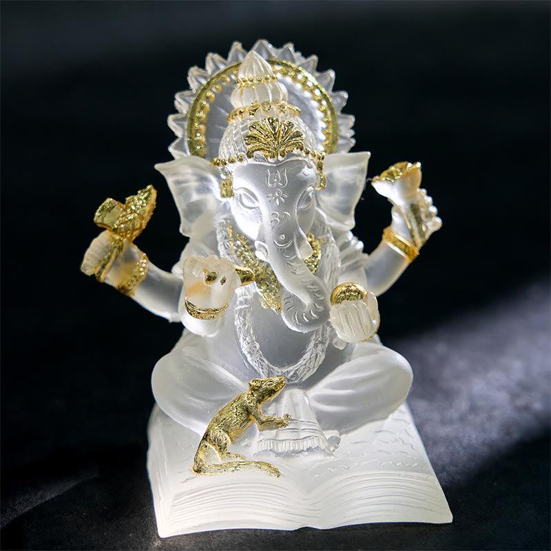 Transparent White Resin Ganesh Statue 6x6x9cm for Home Protection