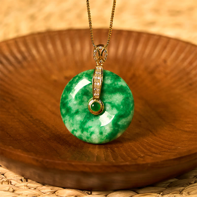 Natural Cyan Jade Peace Buckle Healing Necklace