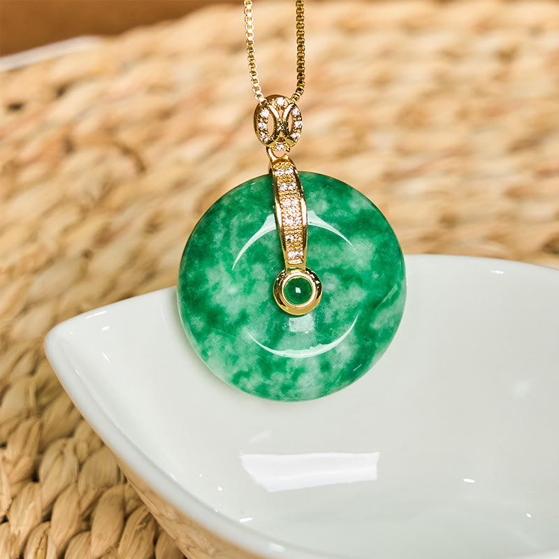 Natural Cyan Jade Peace Buckle Healing Necklace