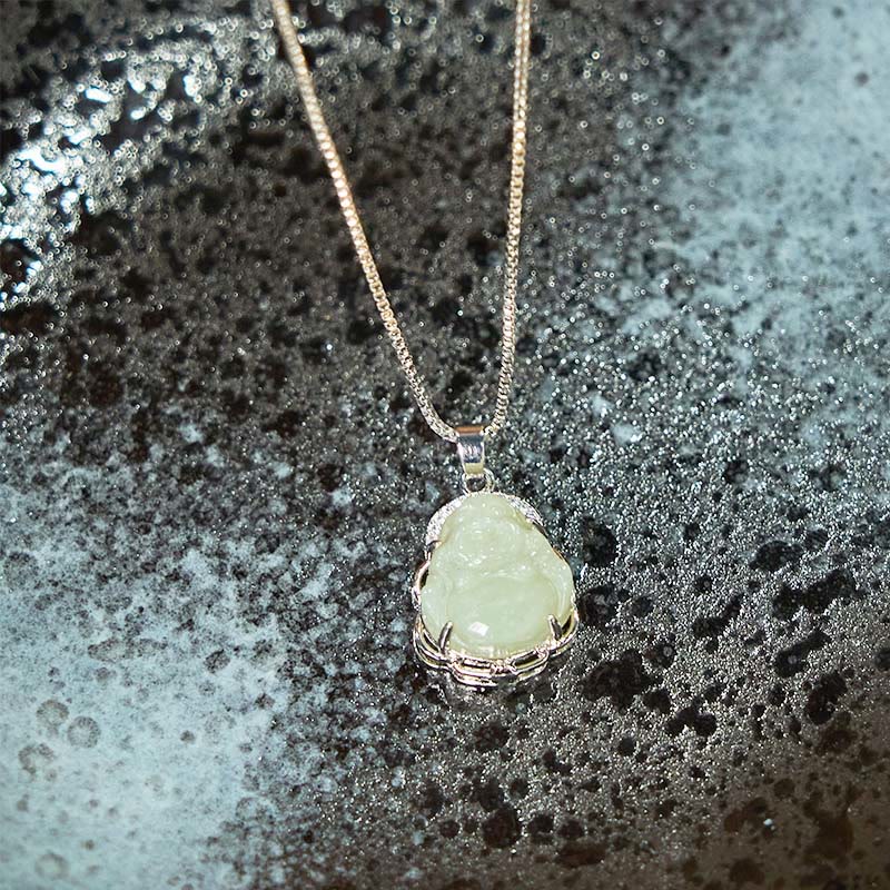 Hetian Jade Laughing Buddha Necklace for Abundance & Luck