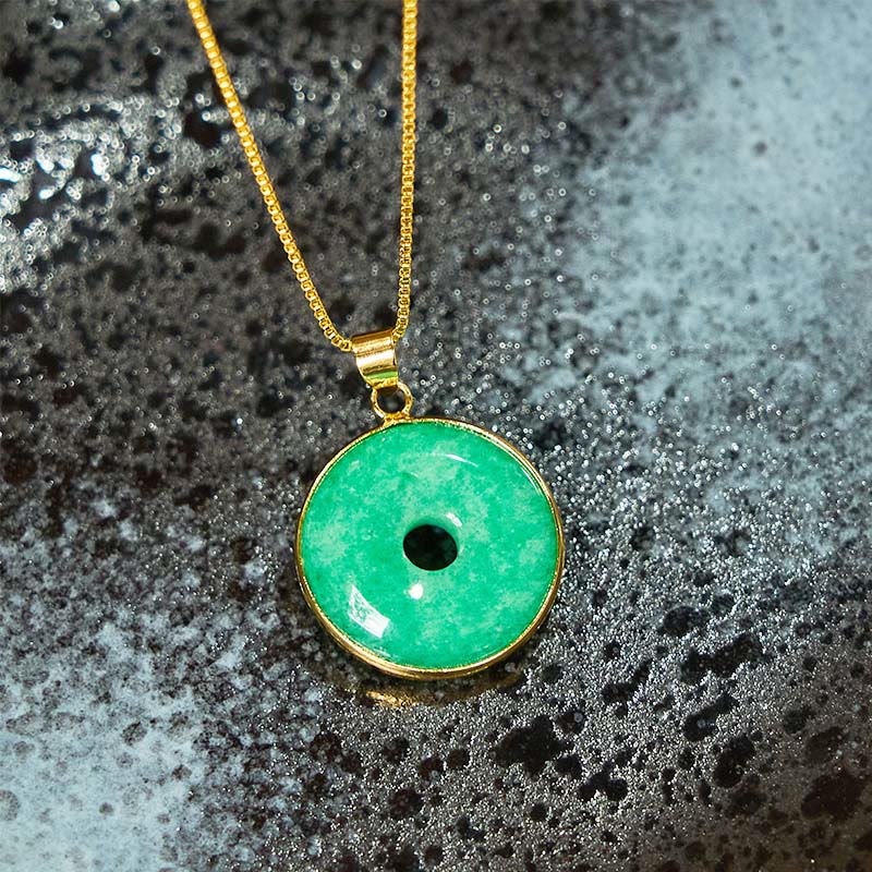 Unisex Cyan Jade Peace Buckle Necklace for Healing & Luck