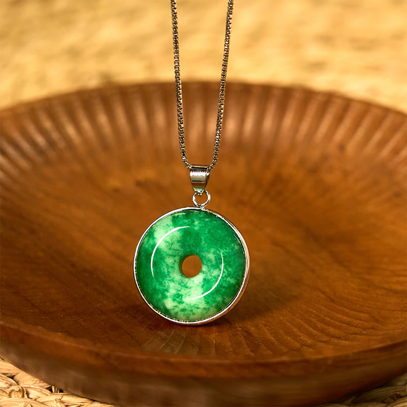 Unisex Cyan Jade Peace Buckle Necklace for Healing & Luck