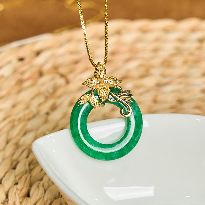 Cyan Jade Peace Buckle Healing Luck Necklace Pendant