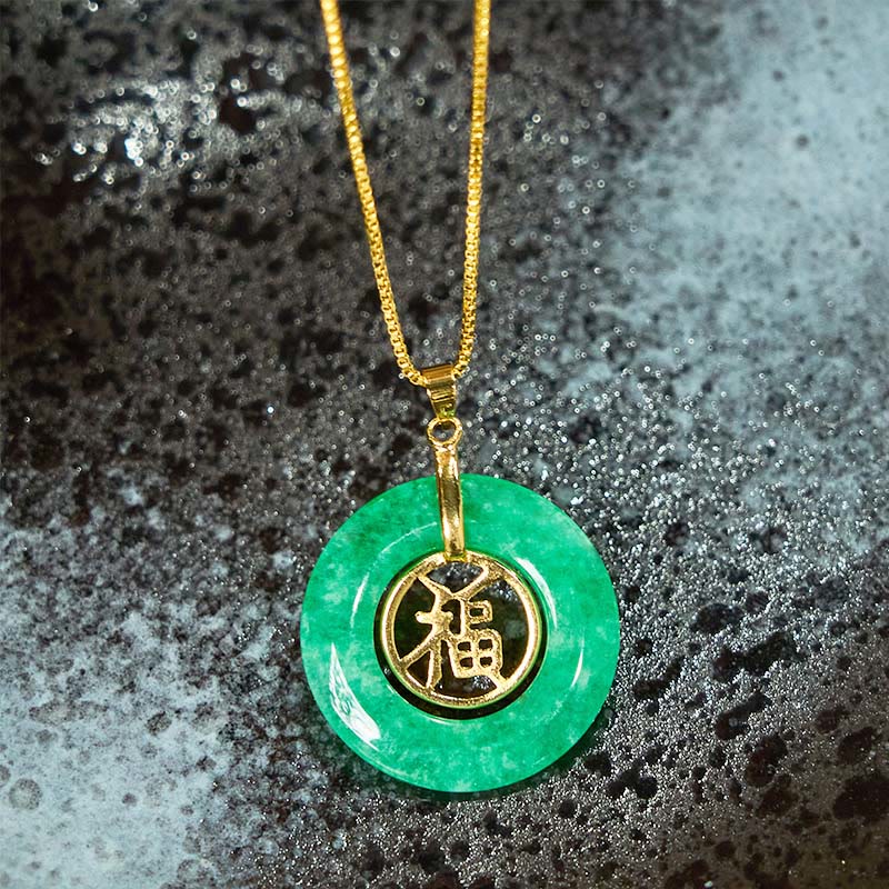 Cyan Jade Fu Peace Buckle Necklace for Healing & Luck