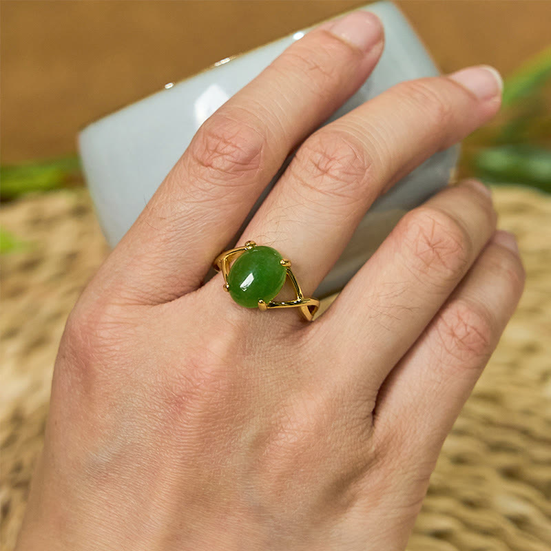 8mm Natural Jade Alloy Adjustable Abundance Ring