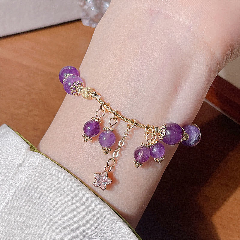 8mm Amethyst Four Leaf Clover Peace Bracelet