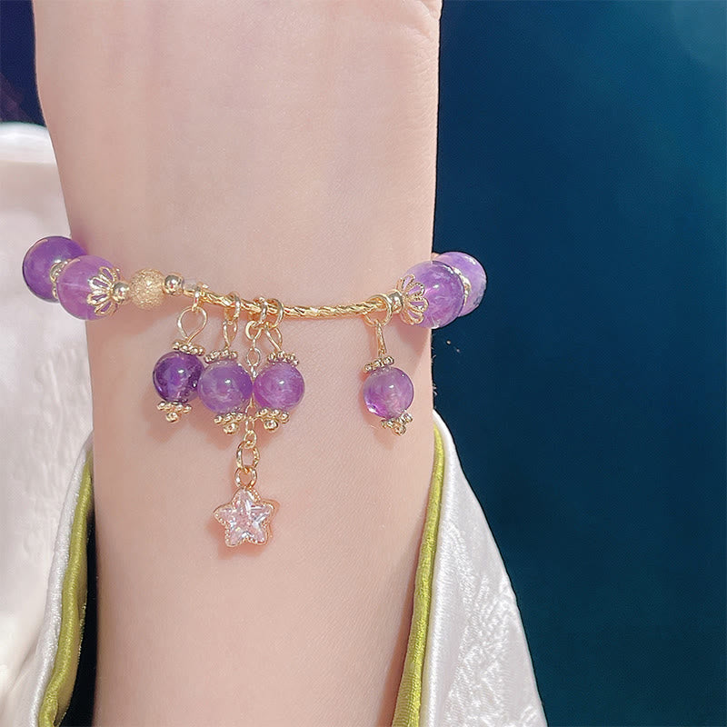 8mm Amethyst Four Leaf Clover Peace Bracelet