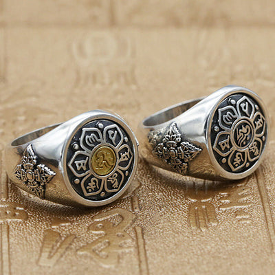 Adjustable Copper Om Mani Padme Hum Rotatable Ring