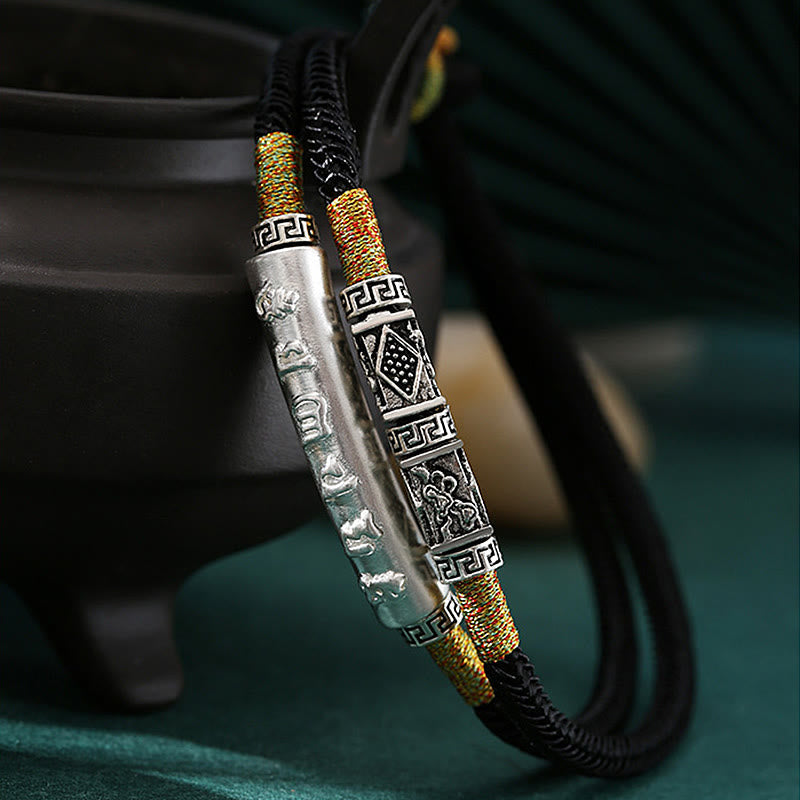 Om Mani Padme Hum Sterling Silver Double Hand Woven Bracelet