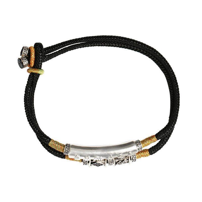 Om Mani Padme Hum Sterling Silver Double Hand Woven Bracelet