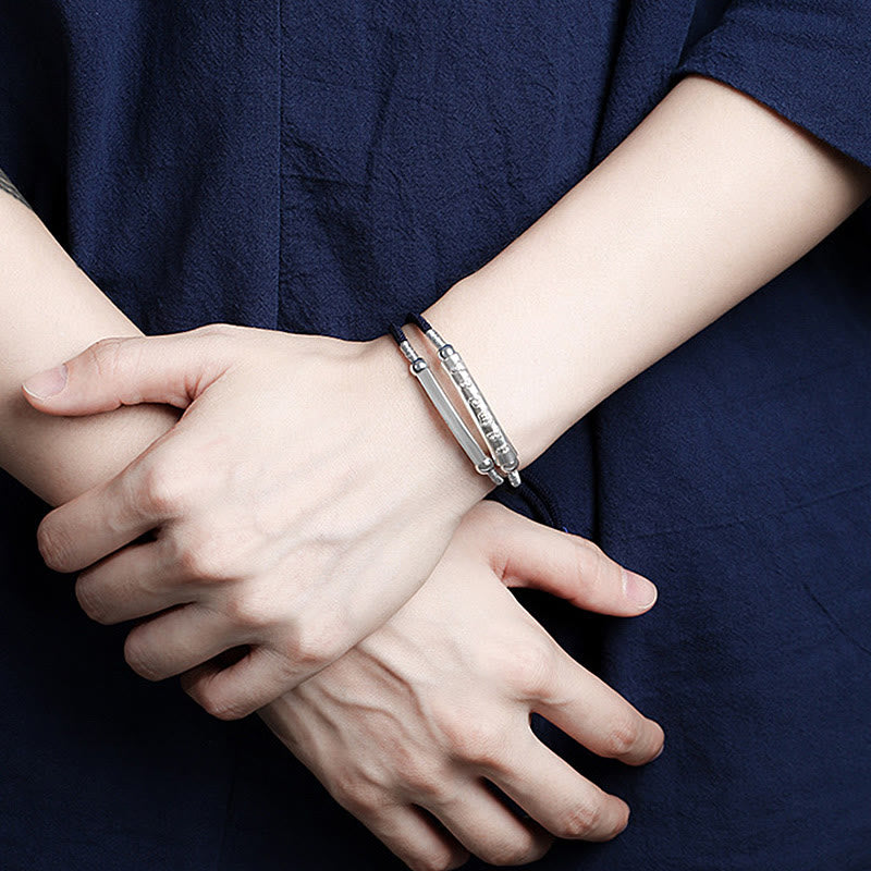 Om Mani Padme Hum Sterling Silver Double Hand Woven Bracelet