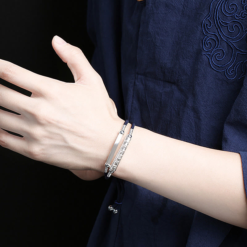 Om Mani Padme Hum Sterling Silver Double Hand Woven Bracelet
