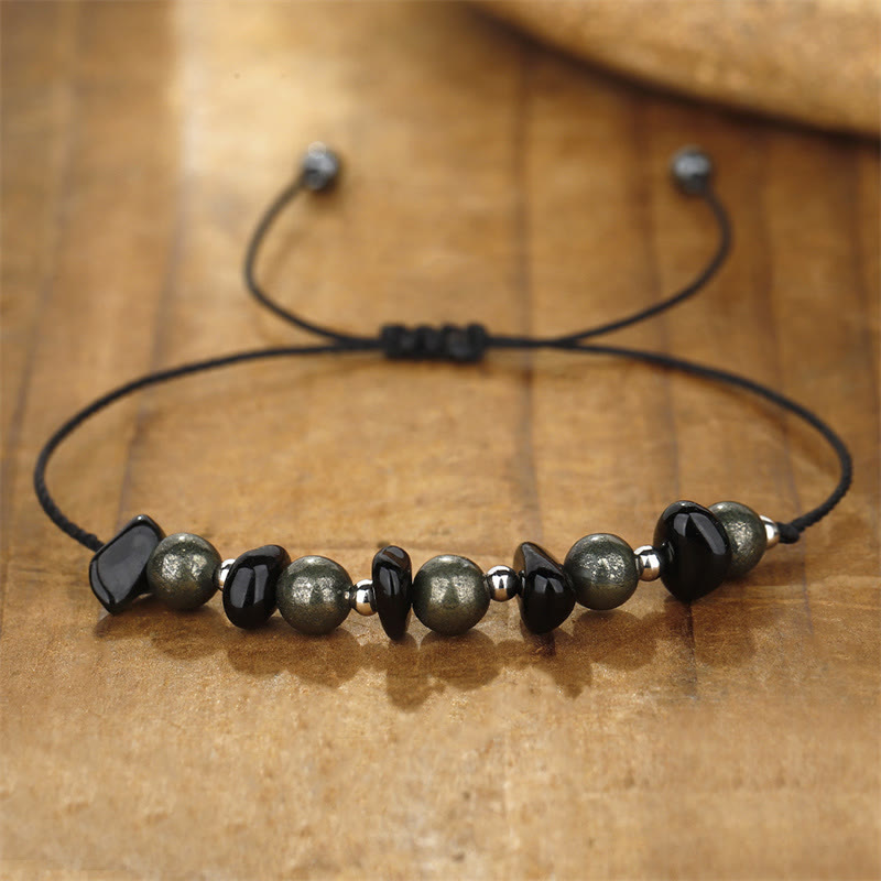 I Am Protected Iron Pyrite & Black Obsidian Bracelet for Protection
