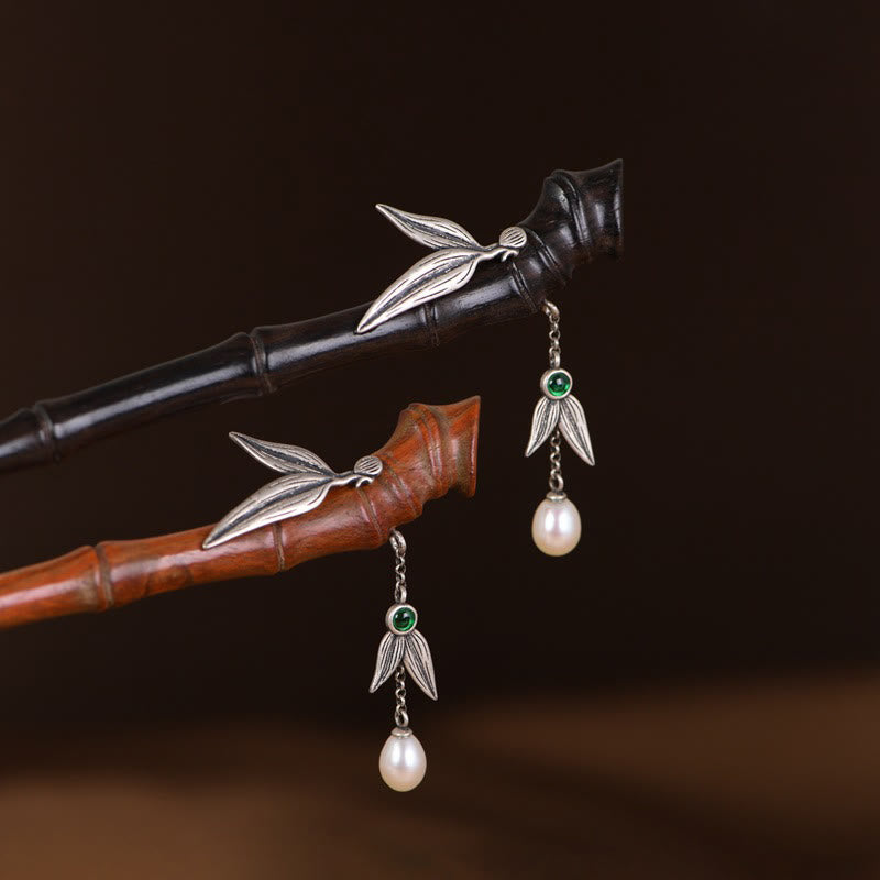 925 Sterling Silver Chinese Hairpin with Red Sandalwood and Ebony