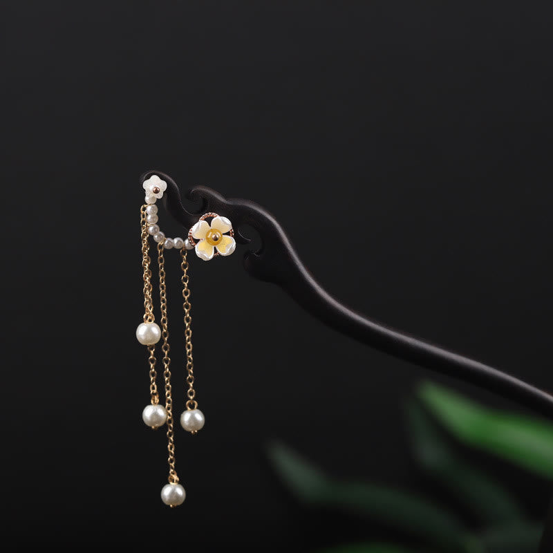Ebony Shell Pearl Tassel Blessing Chinese Hairpin
