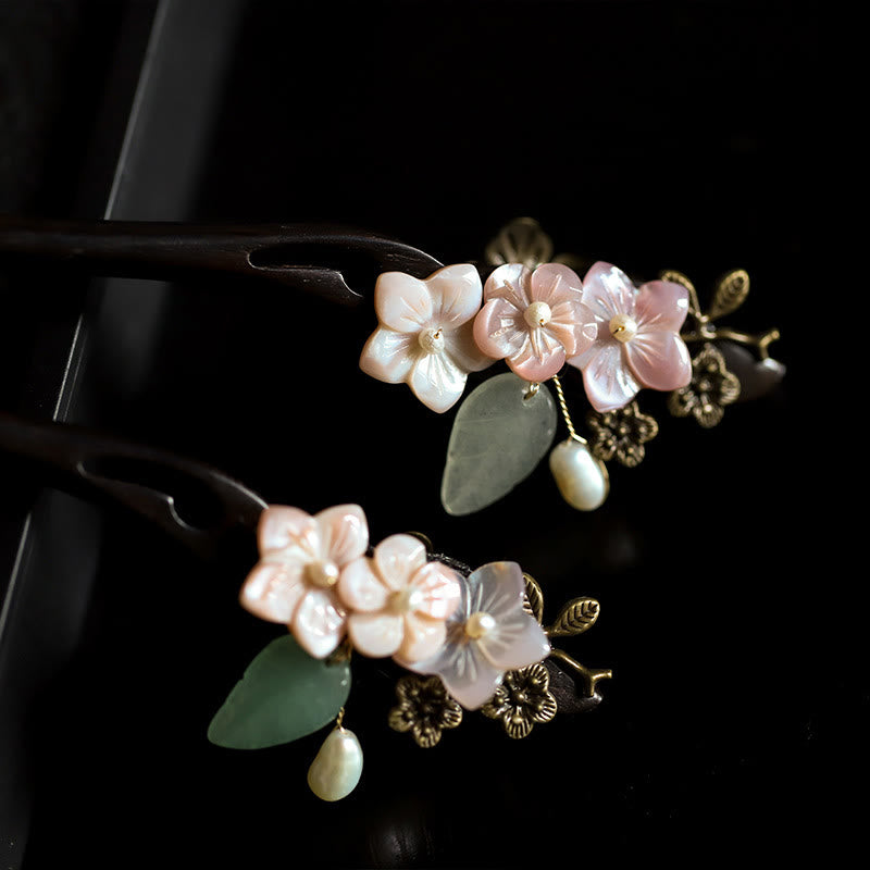 Ebony Shell Flower Blessing Hairpin | Chinese Hairpins