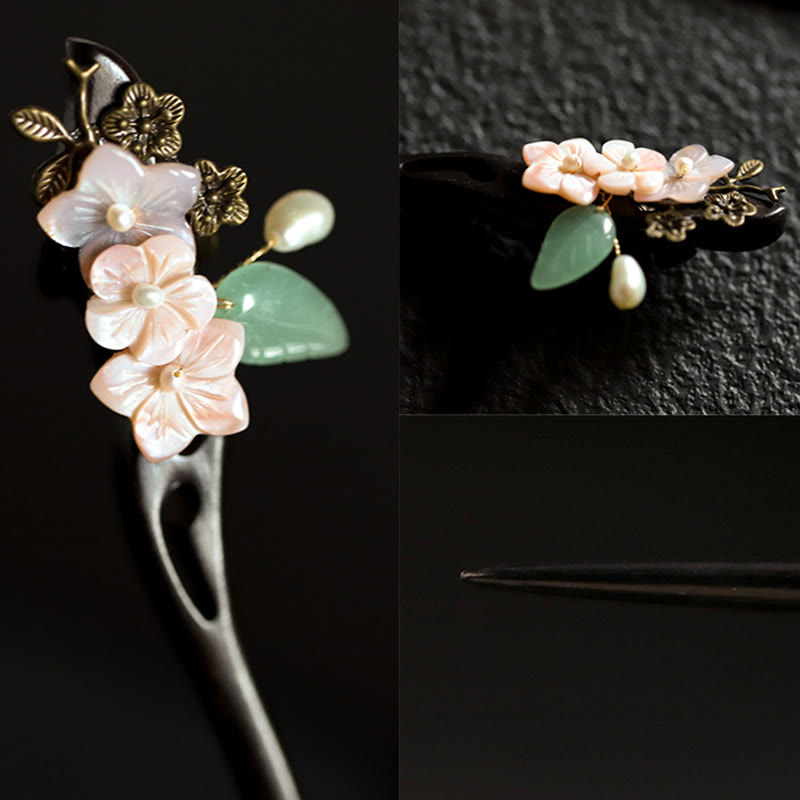Ebony Shell Flower Blessing Hairpin | Chinese Hairpins