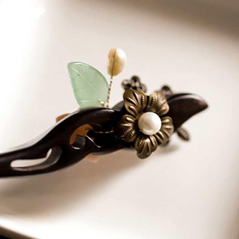 Ebony Shell Flower Blessing Hairpin | Chinese Hairpins