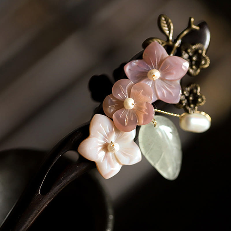 Ebony Shell Flower Blessing Hairpin | Chinese Hairpins