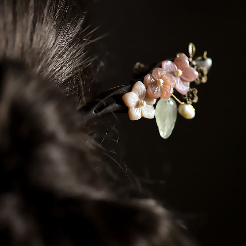 Ebony Shell Flower Blessing Hairpin | Chinese Hairpins