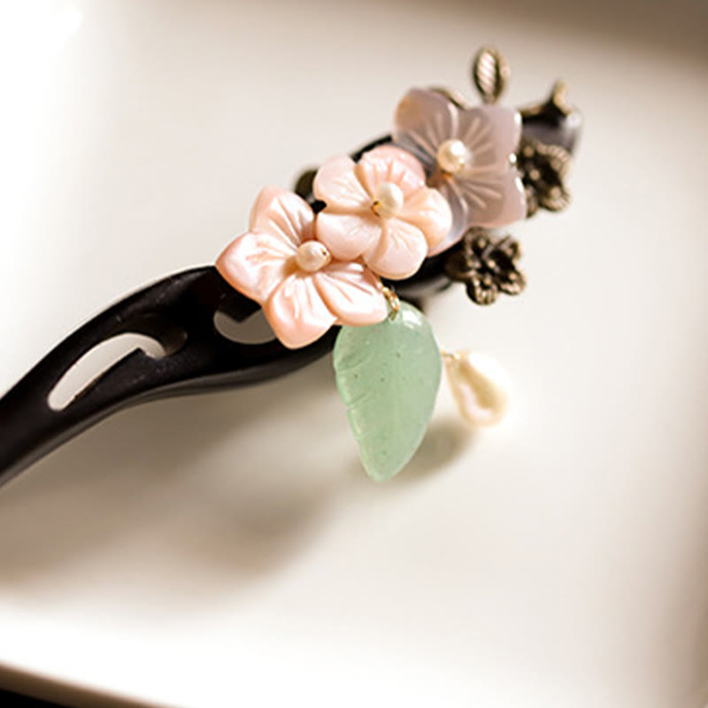 Ebony Shell Flower Blessing Hairpin | Chinese Hairpins