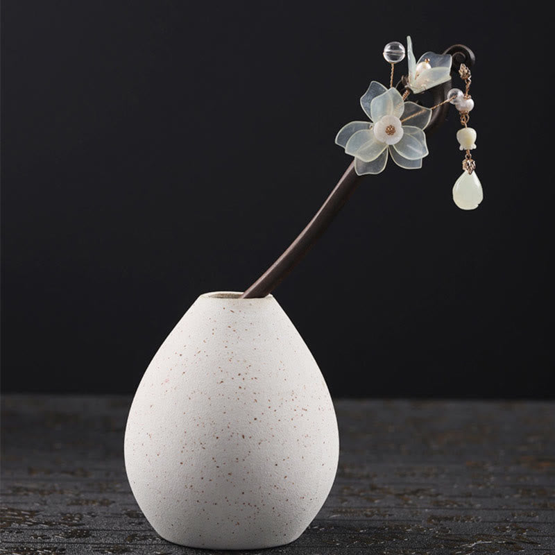 Ebony Jade Shell Magnolia Tassel Chinese Hairpin