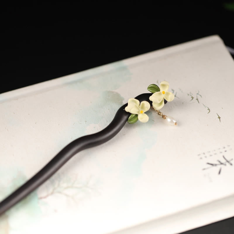 Ebony Gardenia Tassel Chinese Hairpin for Courage | Healing Sounds