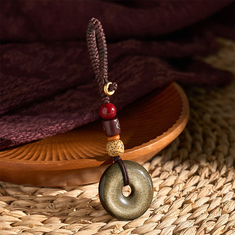 Gold Sheen Obsidian Peace Buckle Keychain for Protection