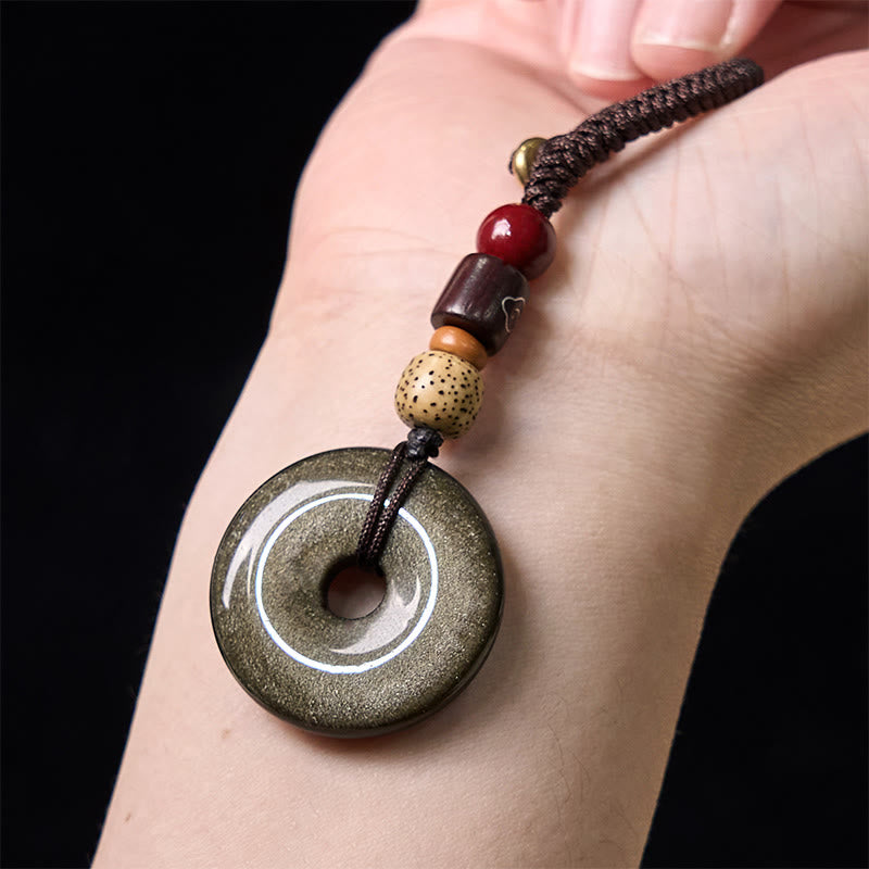 Gold Sheen Obsidian Peace Buckle Keychain for Protection