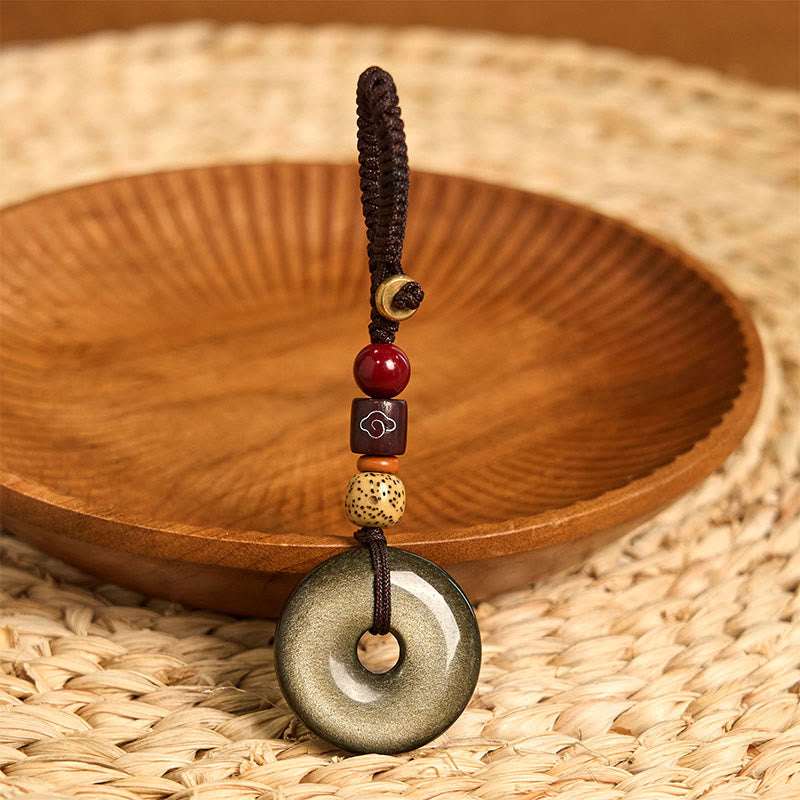 Gold Sheen Obsidian Peace Buckle Keychain for Protection