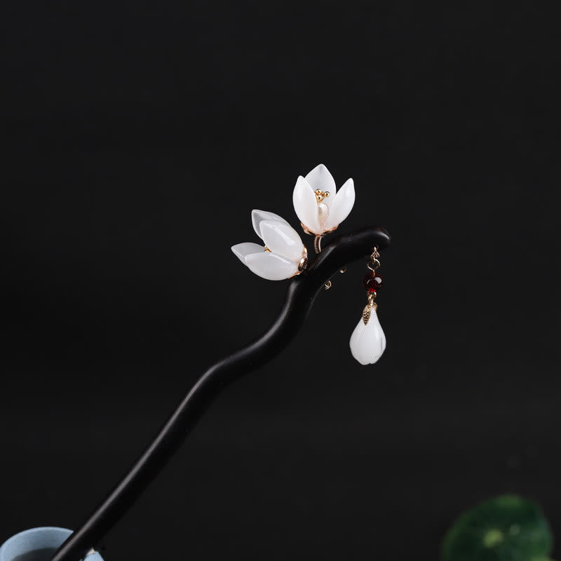 Ebony Magnolia Flower Petals Chinese Hairpin Blessing