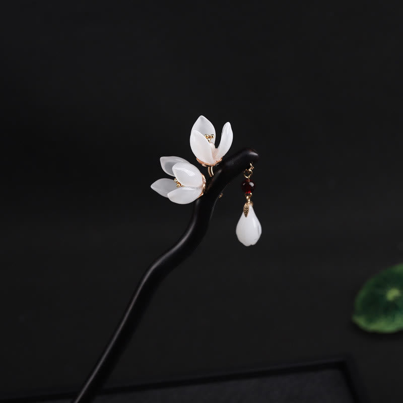 Ebony Magnolia Flower Petals Chinese Hairpin Blessing