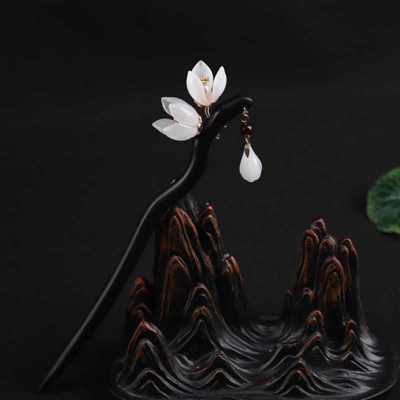 Ebony Magnolia Flower Petals Chinese Hairpin Blessing