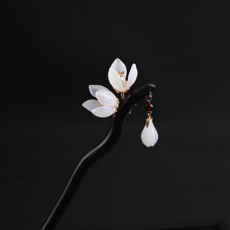 Ebony Magnolia Flower Petals Chinese Hairpin Blessing