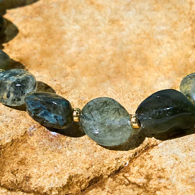 6-10mm Green Rutilated Quartz Protection Bracelet for Women