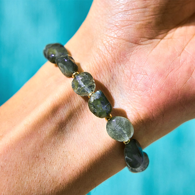 6-10mm Green Rutilated Quartz Protection Bracelet for Women
