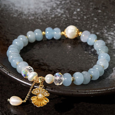 8mm Aquamarine Pearl Shell Healing Bracelet for Serenity