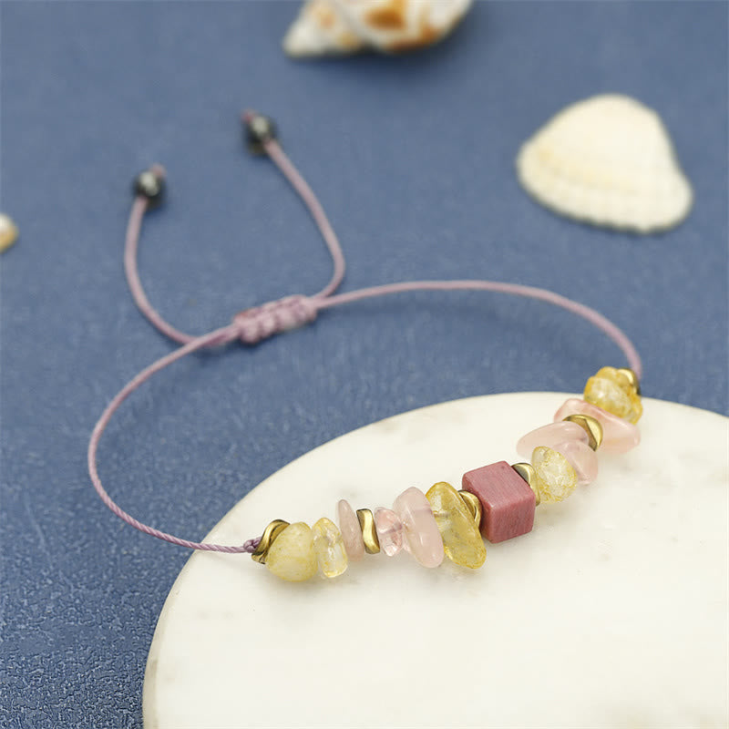 Rose Quartz Citrine Rhodonite Thank You Bracelet 14-24cm