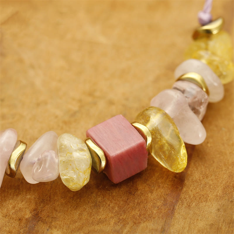 Rose Quartz Citrine Rhodonite Thank You Bracelet 14-24cm