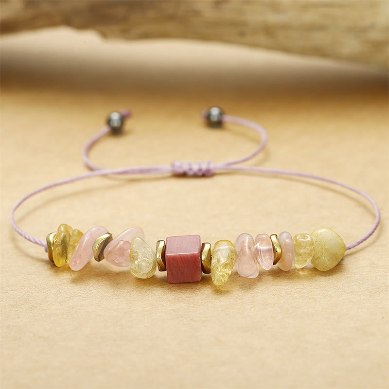 Rose Quartz Citrine Rhodonite Thank You Bracelet 14-24cm