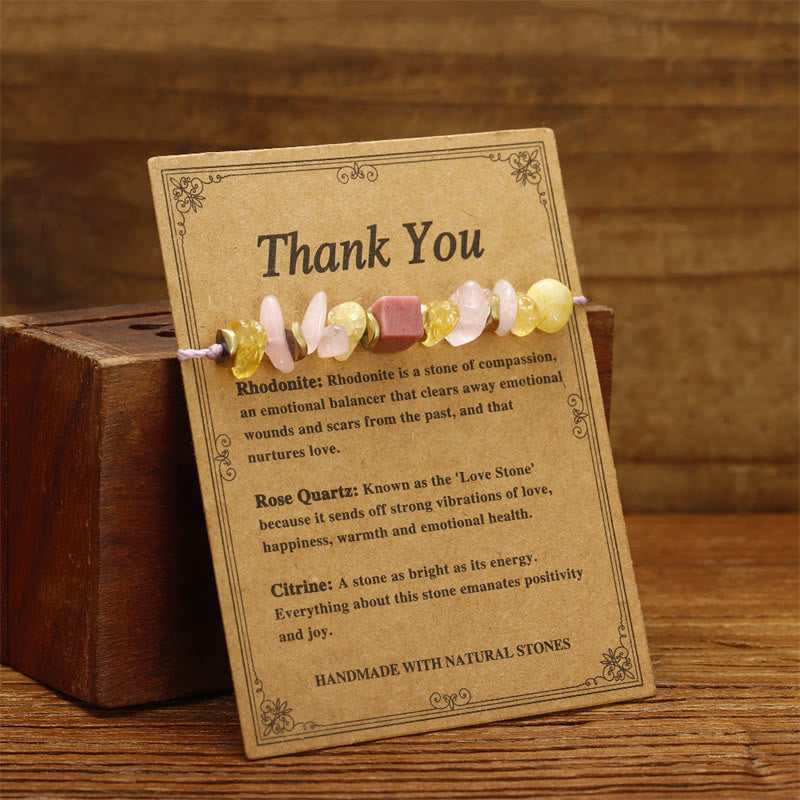 Rose Quartz Citrine Rhodonite Thank You Bracelet 14-24cm