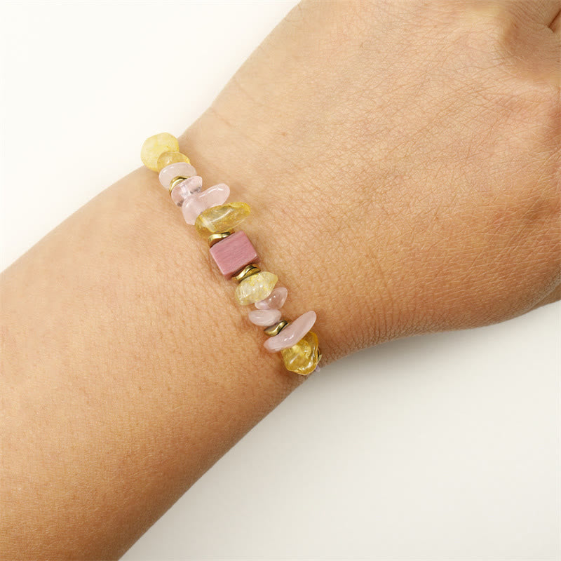 Rose Quartz Citrine Rhodonite Thank You Bracelet 14-24cm