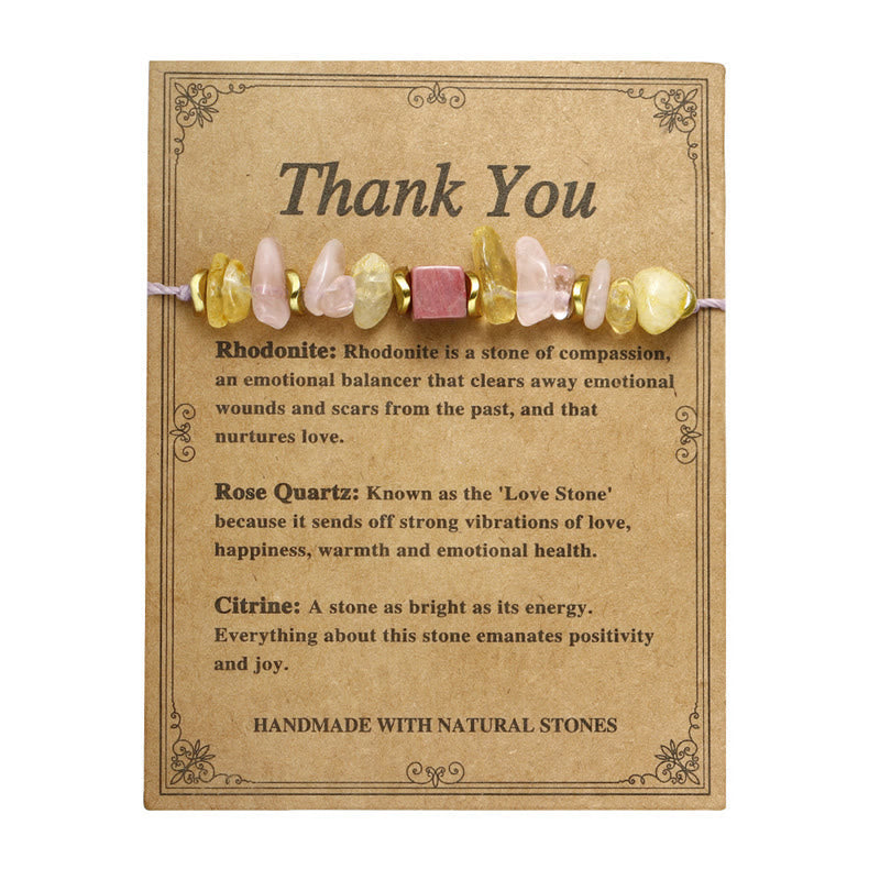 Rose Quartz Citrine Rhodonite Thank You Bracelet 14-24cm