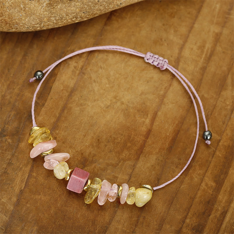 Rose Quartz Citrine Rhodonite Thank You Bracelet 14-24cm
