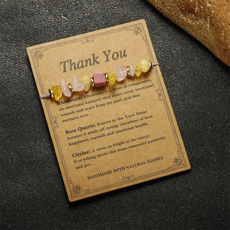 Rose Quartz Citrine Rhodonite Thank You Bracelet 14-24cm