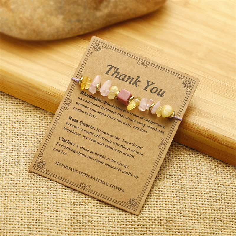Rose Quartz Citrine Rhodonite Thank You Bracelet 14-24cm